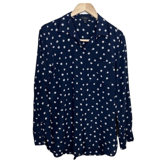 J Crew clock print 100% silk button down shirt‎ Ticktock - Picture 1 of 10